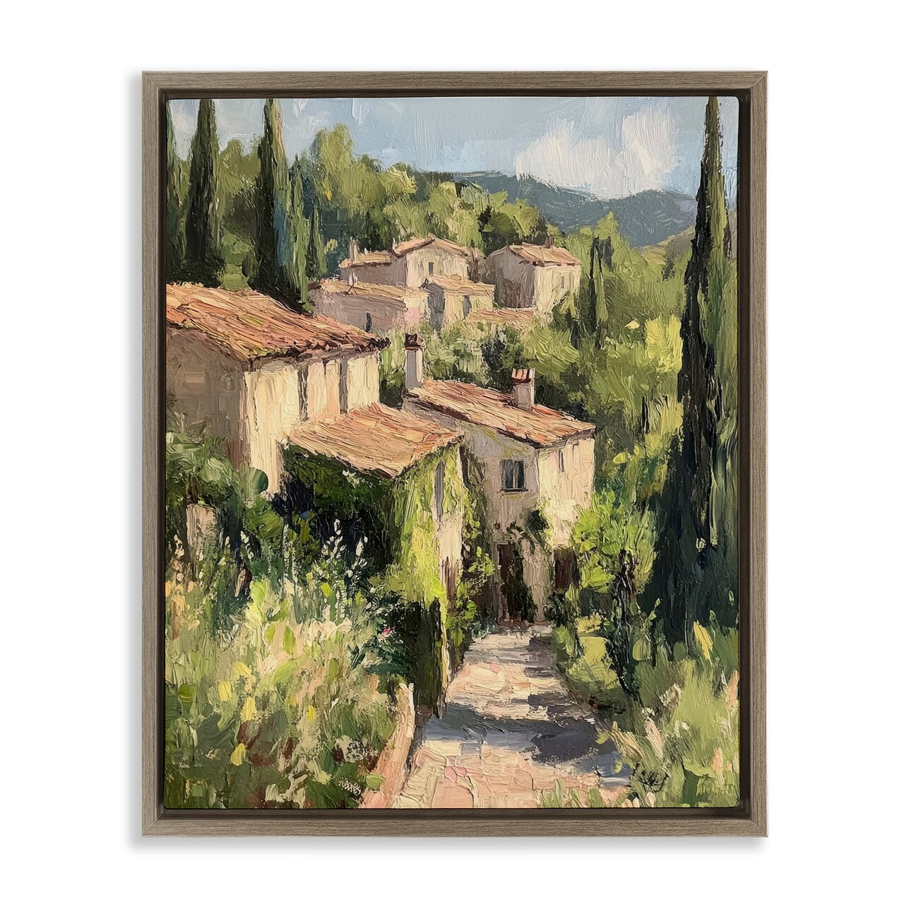 Stupell Industries Expressionist Village Buildings Floating Frame, design by Petal Prints Design